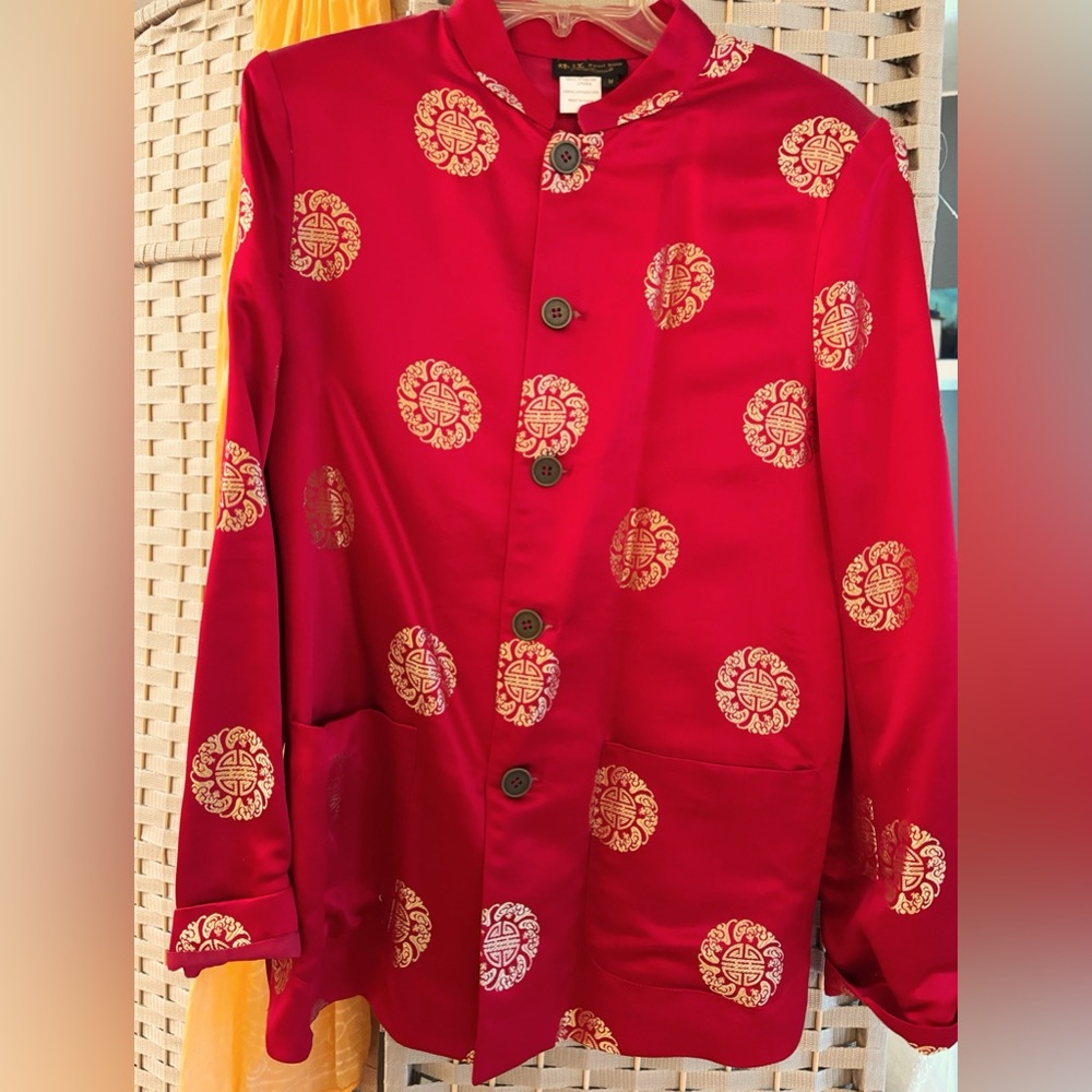 PEARL RIVER SILK BLEND RED MANDARIN JACKET. Sz M